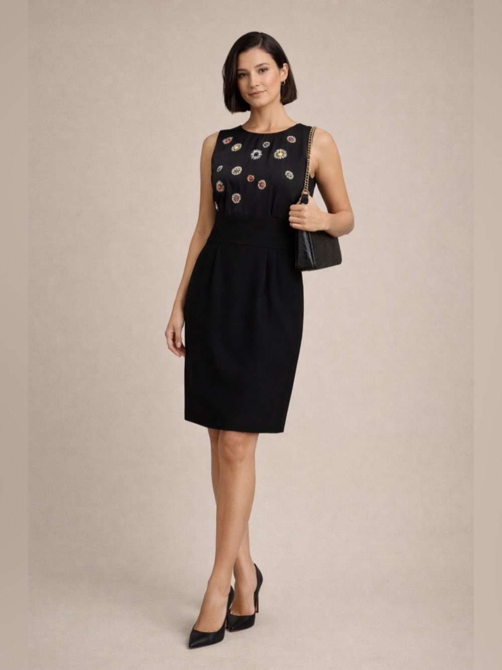 Trina Turk Black Silk Wool Blend Sheath Dress Size 10